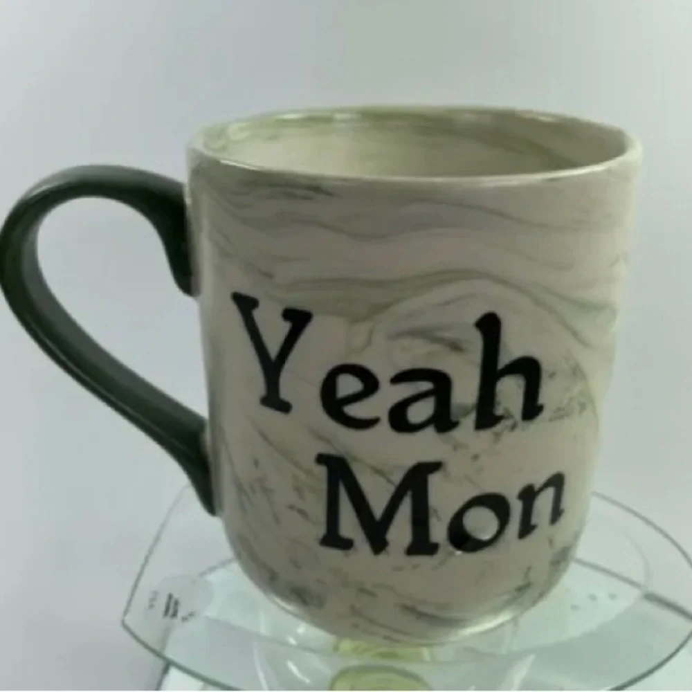 Vintage Jamaica Souvenir Coffee Mug YEAH MON Marble Design Green Handle